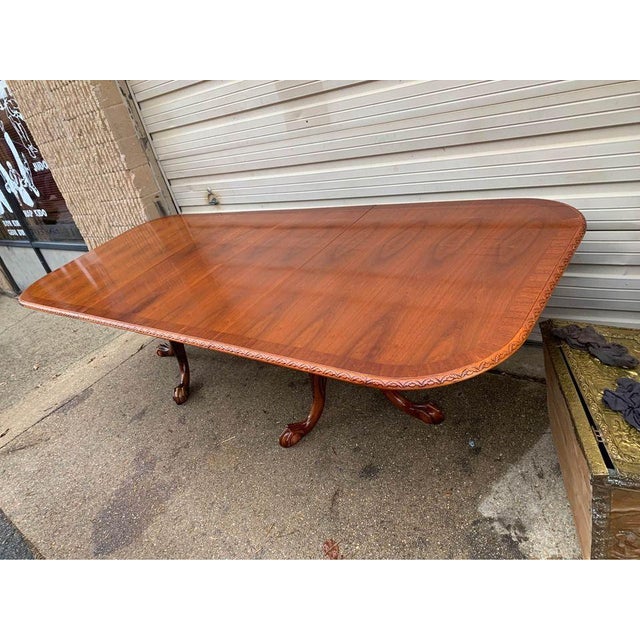 Georgian Chippendale Style Two Pedestal Extension Dining Table With 2 Leaves For Sale In Washington DC - Image 6 of 11
