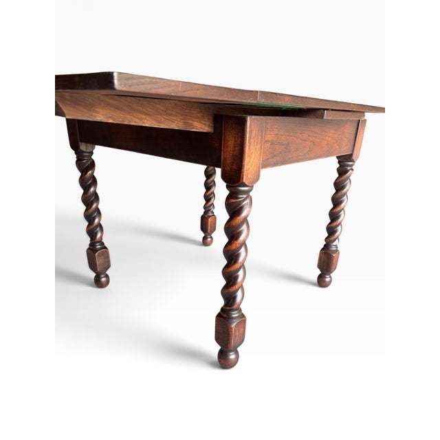 Vintage 1930s Jacobean Solid Oak Barley Twist Draw Leaf Dining Table Completely Restored. For Sale - Image 9 of 12