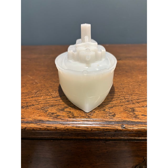 Victorian Antique 1898 Flaccus Bros. Uranium Milk Glass 'Uss Wheeling' Battleship Covered Dish For Sale - Image 3 of 10