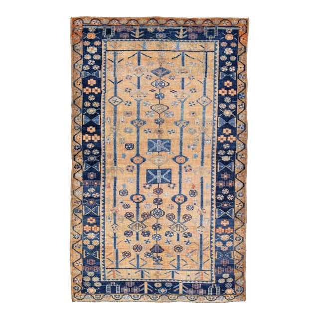 1960s Vintage Bidjar Brown Handmade Floral Wool Rug For Sale