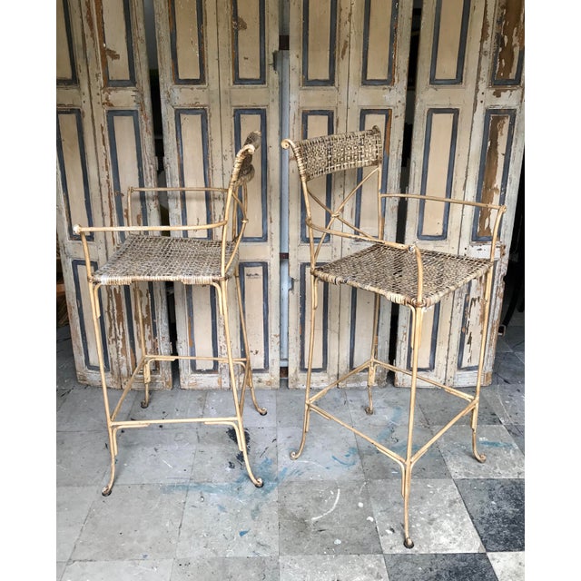 Neoclassical Styled Metal Bar Stools, Pair For Sale - Image 4 of 13