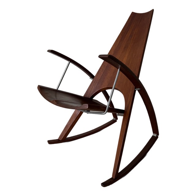 1973 Leon Meyer California Studio Modern Sculptural Teak Rocking Chair For Sale