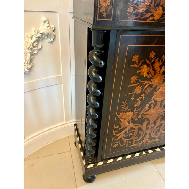 Antique Victorian Floral Marquetry and Ebonised Side Cabinet, 1860 For Sale - Image 10 of 18