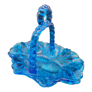 Vintage Fenton Blue Glass Basket With a Twisted Handle.