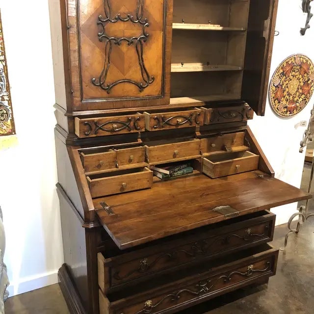 1990s Italian Walnut Secretary Desk For Sale - Image 11 of 13