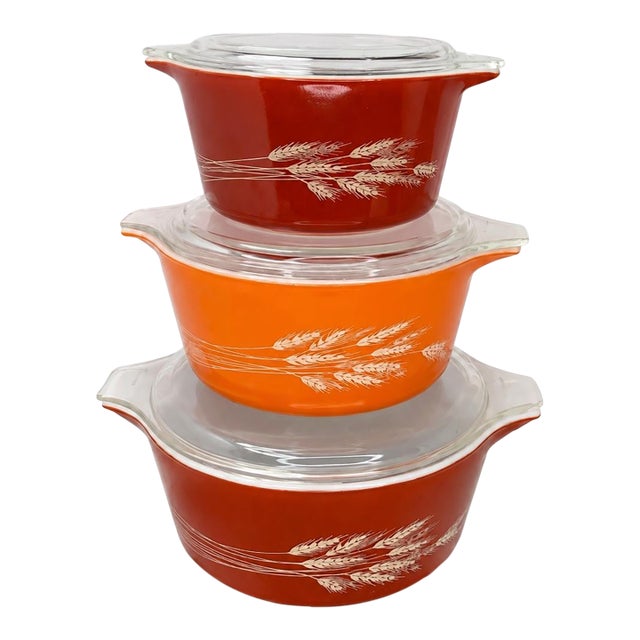 Vintage Mid-Century Pyrex Autumn Harvest Casserole Dishes With Lids - Set of 3 For Sale