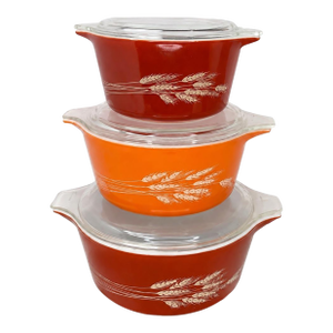 Vintage Mid-Century Pyrex Autumn Harvest Casserole Dishes With Lids - Set of 3