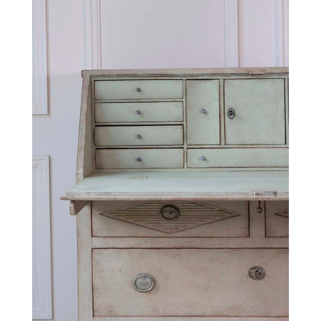 Swedish Gustavian Slant-Front Secretary in Original Cream Paint, 19th Century For Sale - Image 9 of 15