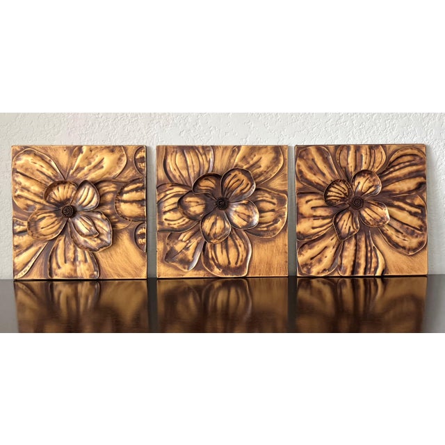 Circa 2016 Applied Bas & High Relief-Style Metal Hibiscus Petals & Pistils Wall Art Plaques – Set of 3 For Sale - Image 17 of 17