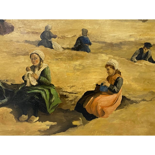 In the Style of Johannes Evert Hendrik Akkeringa Oil on Panel Beach Scene C.1920 For Sale - Image 9 of 13