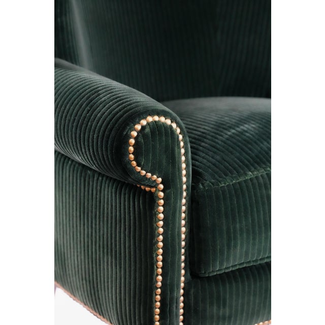 American Ralph Lauren Kerry Wing Chair in Green Velvet Cotton For Sale - Image 3 of 6