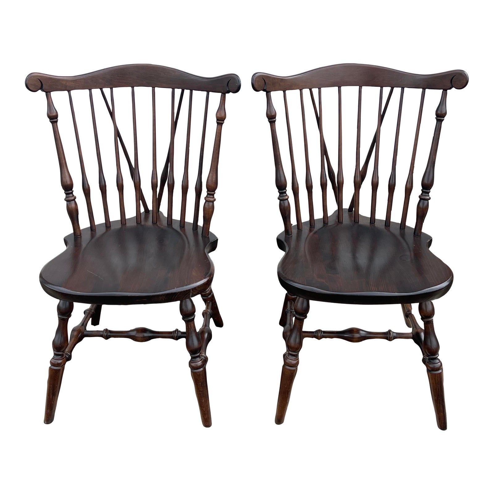 Ethan Allen Old Tavern Antiqued Pine Braceback Windsor Side Chairs a