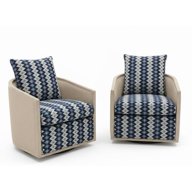 Blue Pair of Taylor King Upholstered Swivel Chairs For Sale - Image 8 of 8