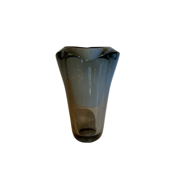 Beautiful vintage mid century smoky grey art glass vase, most likely Scandinavian. The vase has a gentle rippling surface...