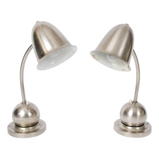Art Deco Nickel Table Lamps from Daalderop KDM Royal Holland, 1930s, Set of 2 For Sale