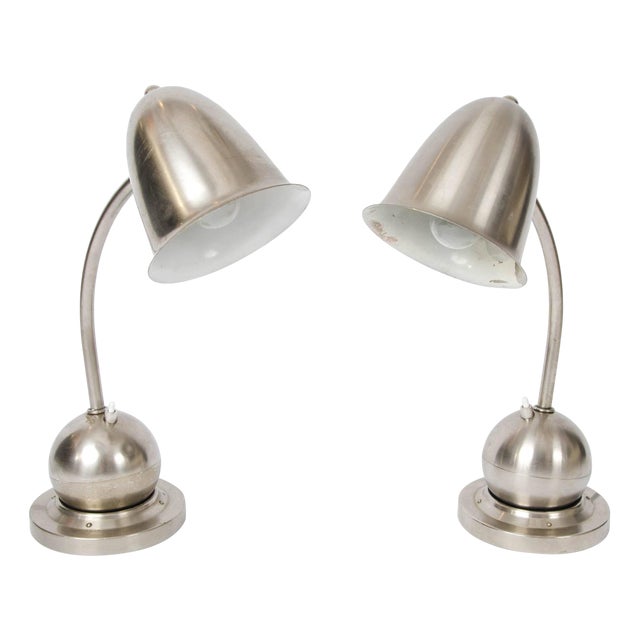 Art Deco Nickel Table Lamps from Daalderop KDM Royal Holland, 1930s, Set of 2 For Sale