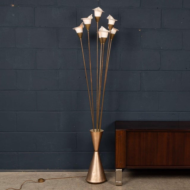 Iconic “calla” floor lamp designed by angelo lelli for arredoluce, monza, italy, circa 1950. This sculptural lamp features...