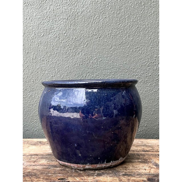 Vintage Blue Glazed Ceramic Planter For Sale - Image 4 of 12