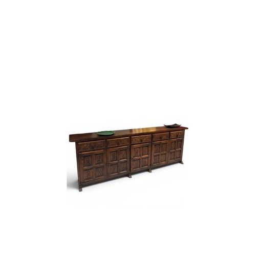 Large Spanish Rustic Carved Wood Credenza For Sale - Image 3 of 13