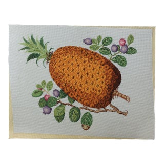Vintage Needlework Botanical Still Life – Rustic Textile Wall Art With Pineapple and Berries For Sale