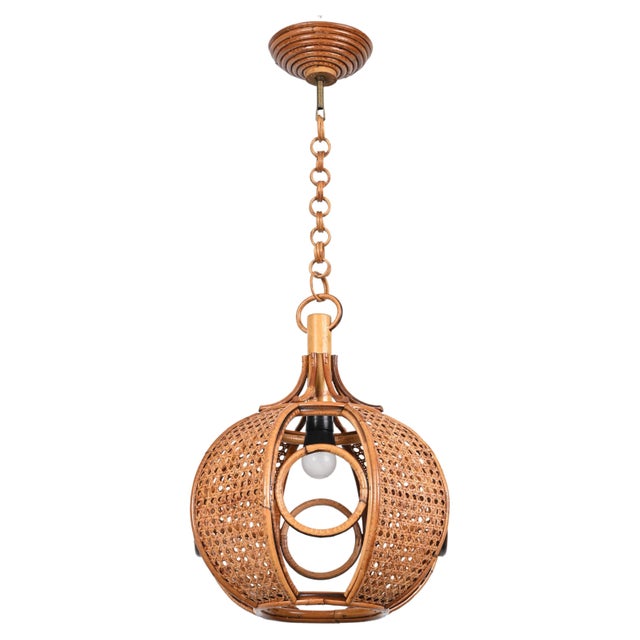 Mid-Century French Riviera Chapel Rattan and Wicker Chandelier, 1960s For Sale - Image 17 of 17