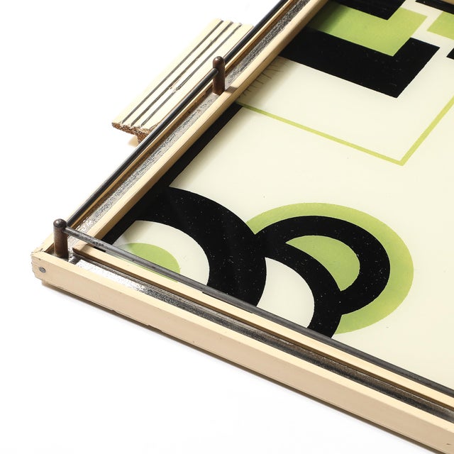 Cream Art Deco Eglomise Cubist Graphic Geometric Motif Tray W/ Cream Lacquered Border For Sale - Image 8 of 12