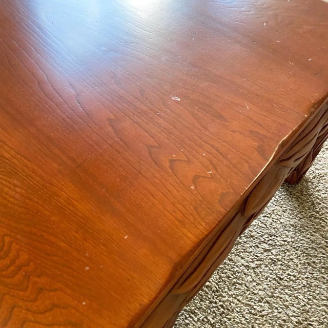 Hand Carved Wooden Leaves Square Coffee Table For Sale - Image 9 of 12