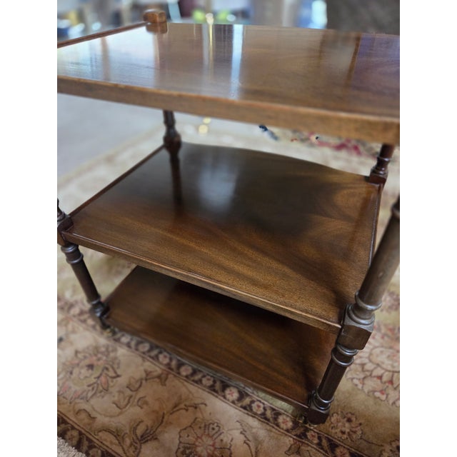 Brown Vintage Three Tier Side Rolling Table For Sale - Image 8 of 12