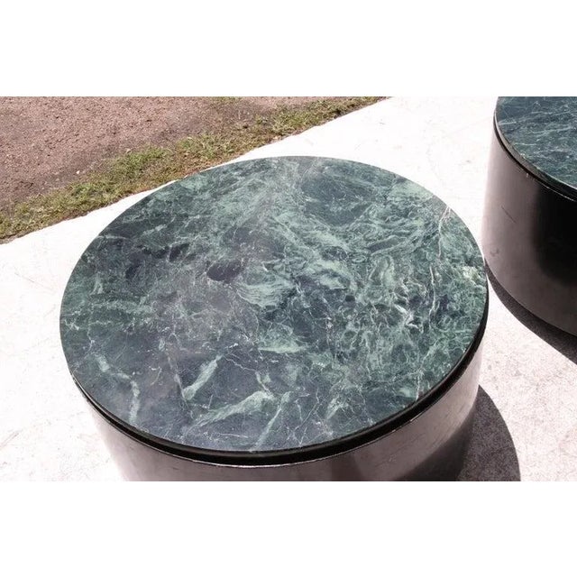 Mid-Century Modern Paul Mayen Style Green Marble Top Drum Side Table 2 Available For Sale - Image 4 of 6