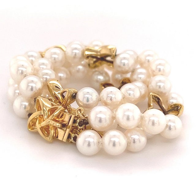 1990s 1990s Mikimoto Estate Akoya Pearl Bracelet 18k Gold For Sale - Image 5 of 9