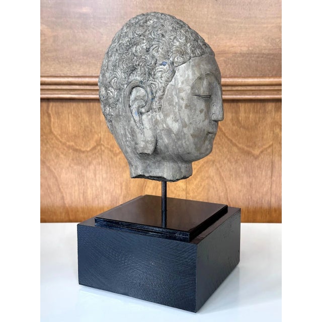 15th Century & Earlier Stone Buddha Head Chinese Qi Dynasty on Custom Stand For Sale - Image 10 of 12
