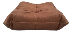 French Cognac Neck Leather Togo Pouf attributed to Michel Ducaroy for Ligne Roset