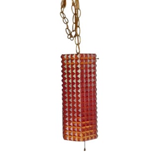 Vintage Retro Amber Diamond Point Round Swag/Pendant Light For Sale
