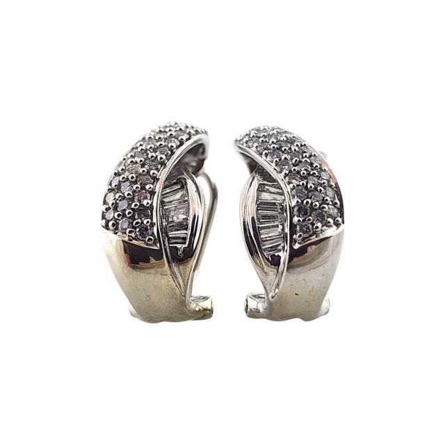 Contemporary Mid 20th Century 10k White Gold Diamond Crossover Hoop Earrings - 2 Pieces For Sale - Image 3 of 8