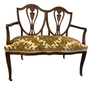 Vintage Federal Style Double Shield Back Mahogany Settee