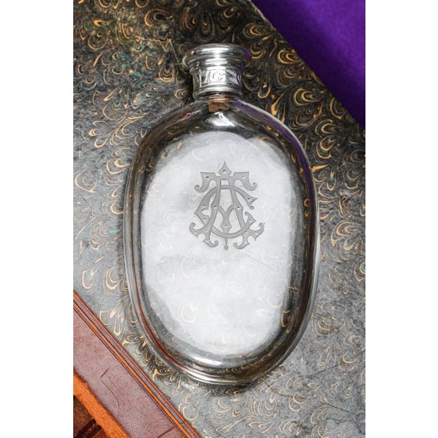 Victorian Unusual Large Thick Victorian Antique Crystal Sterling Silver Cap Scent Bottle Flask Vanity Home Decor For Sale - Image 3 of 12