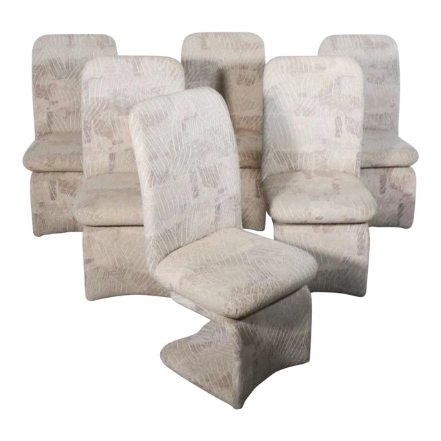 90s Milo Baughman for Carson's Textured Palm Cantilever Rolling Swivel Dining Chairs - Set of 6 For Sale