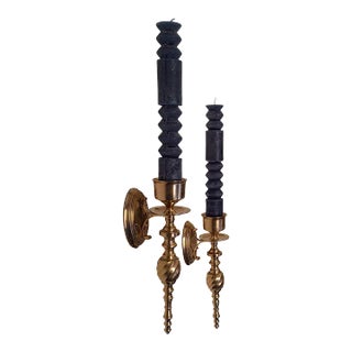 Vintage Traditional Solid Brass Candle Sconces - a Pair For Sale