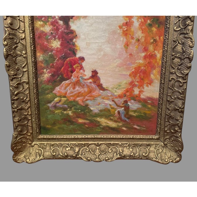 Early 20th Century Antique Ornate Gilt Framed Impressionistic Oil Painting on Canvas Landscape Genre Scene Signed For Sale - Image 5 of 12