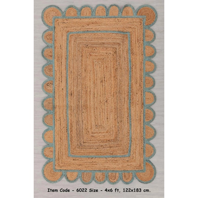 Scallop Jute Turquoise Blue Hand Made Rug 2.5x8 Ft. For Sale - Image 6 of 13