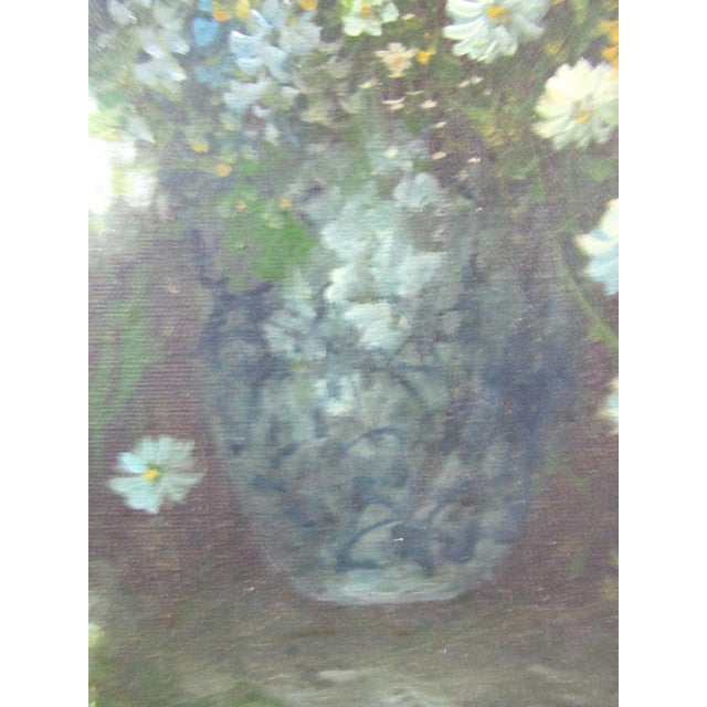 1902 Oil Painting Chrysanthemums and Daisies in Glass Vase Carved Gold Wood Frame H. Ovide Cornwall, England For Sale - Image 10 of 12