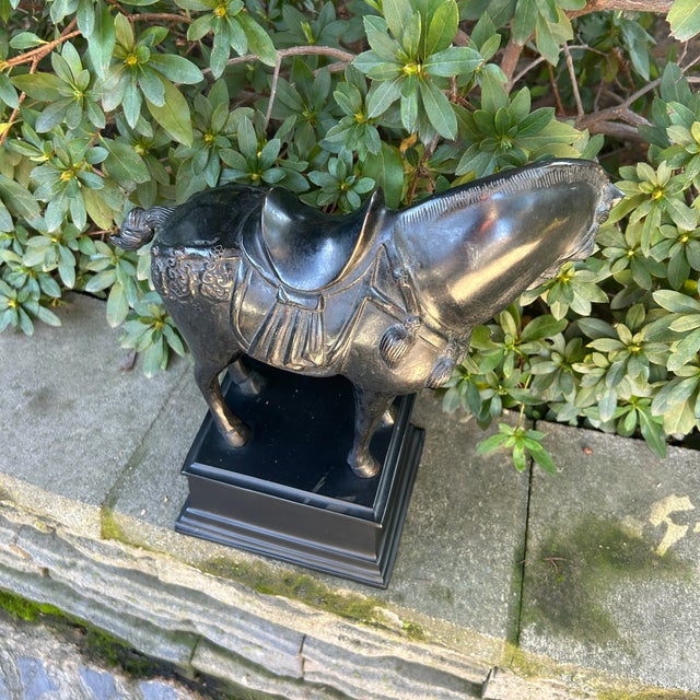 Vintage Tang Dynasty Style Ebonized Bronze War House Statue For Sale - Image 9 of 10