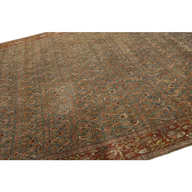Antique Bidjar Persian Blue Wool Rug Handmade With Allover Pattern For Sale In New York - Image 6 of 11