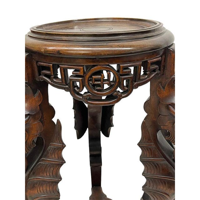 Asian Carved Plant Tables with Dragons, 1920, Set of 2 For Sale - Image 13 of 17