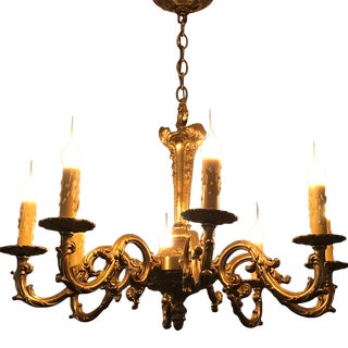 Antique Late 19th Century French Chateau Chandelier Eight Arms Iron Cast Gold Bronze Detail For Sale