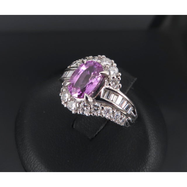 Late 20th Century 2.02ct Gia Ceylon No Heat Pink Sapphire 1.00ct Diamond Platinum Ring Size 5.25 For Sale - Image 9 of 18