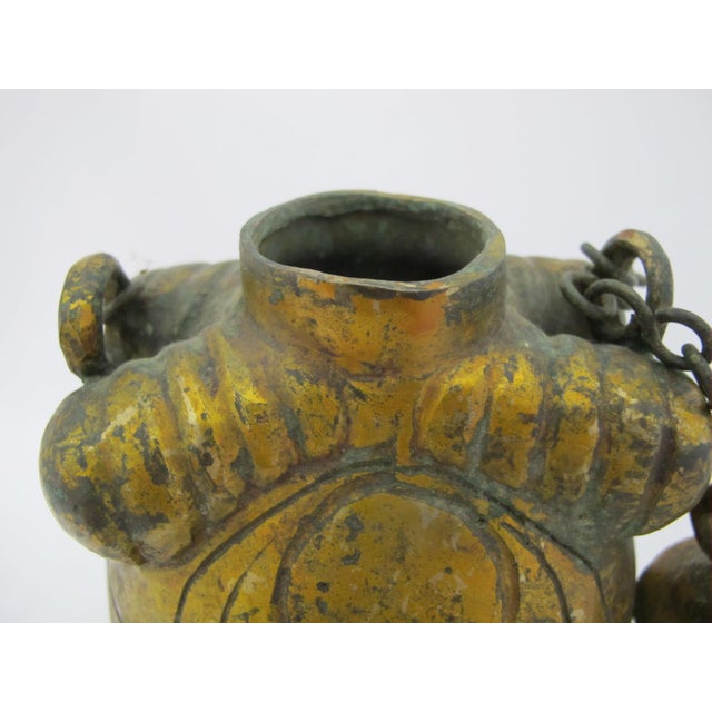 Chinese Antique Gilt Bronze Ware Cicada Wine Pot Vessel With Lid & Handle For Sale - Image 12 of 14