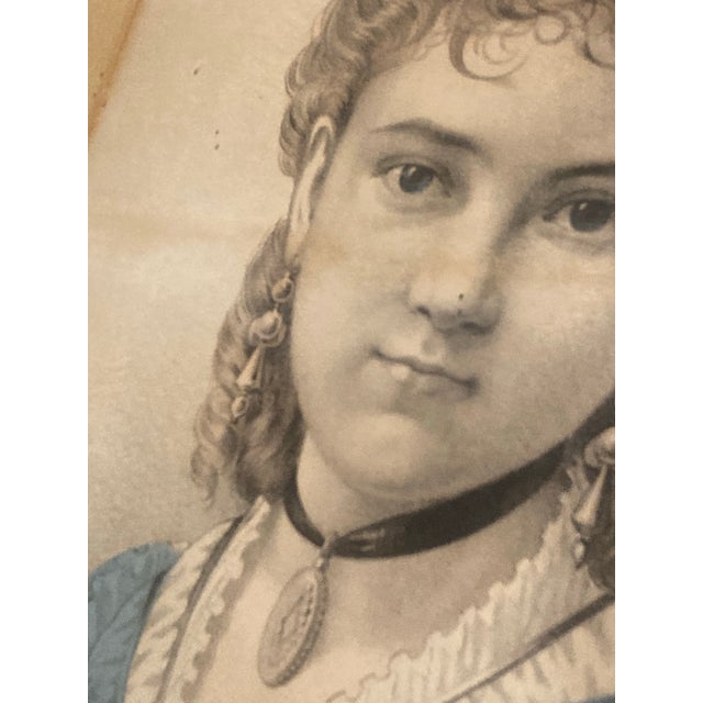 Americana Currier and Ives the German Beauty. Hand Colored Lithograph. 1850-1870 For Sale - Image 10 of 12