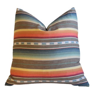 Nautical Coastal Colorful Beachy Striped Cotton Feather/Down Pillow 21" Square For Sale