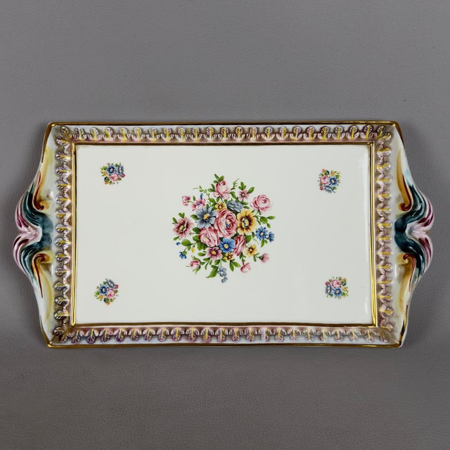 Porcelain Tea Set with Tray, Cups and Sugar Bowl in Gold Cherubs from Capodimonte, 1960s, Set of 6 For Sale - Image 3 of 12